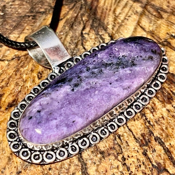 Russian Purple Charoite Pendant 1 1/2”x1 7/8” - Picture 5 of 13